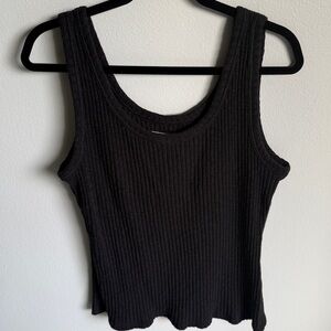 Everlane Gray Black Ribbed Knit Tank Top, Organic Cotton Blend, Large